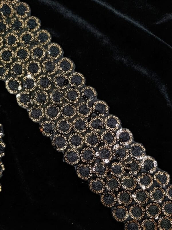 Heavy Black Golden Work Sequin Border Trim for Sarees & Lehengas
